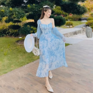 Xả Hàng Set Đầm Voan Dập Ly Kèm Áo Khoác Voan Tơ Xh16- Nana House