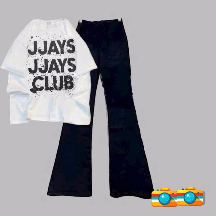Set Quần Ống Loe Chất Umi + Mix Áo Phông Form Rộng Chữ Jjays Clubs - Ảnh 3