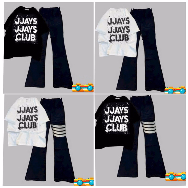 Set Quần Ống Loe Chất Umi + Mix Áo Phông Form Rộng Chữ Jjays Clubs
