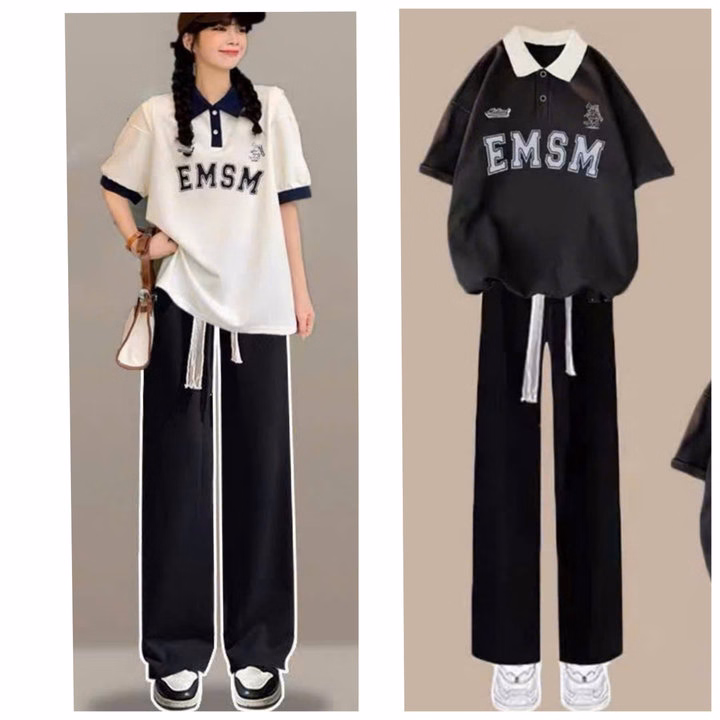 Sét Bộ Quần Ống Rộng Dây To + Mix Áo Phông Polo Cộc Tay Cổ Bẻ - Ảnh 3