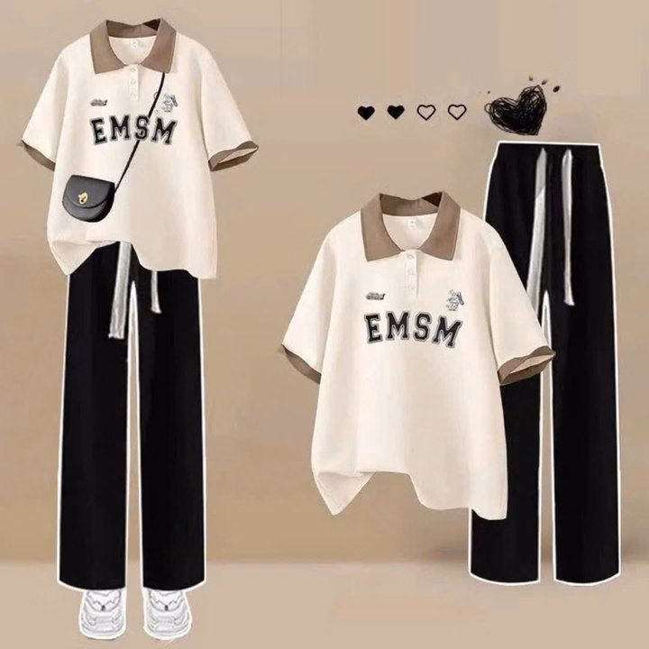 Sét Bộ Quần Ống Rộng Dây To + Mix Áo Phông Polo Cộc Tay Cổ Bẻ