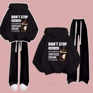 Sét Bộ Mùa Đông Quần Ống Rộng Dây To Đen+ Áo Hoodie Mũ 2 Lớp Form Rộng