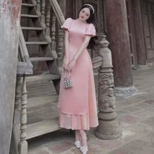 Xả Hàng Bom Set Áo Dài Tuyết Nhung Cổ Đính Ngọc Chân Váy Tơ 2 Lớp T1 - Nana House