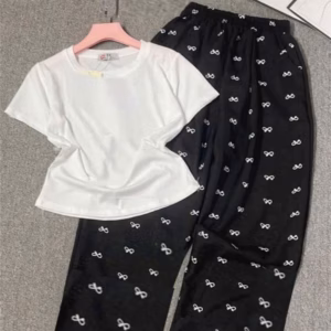 Sét Quần Hoạ Tiết Nơ + Kèm Áo Thun Tăm Croptop Trơn