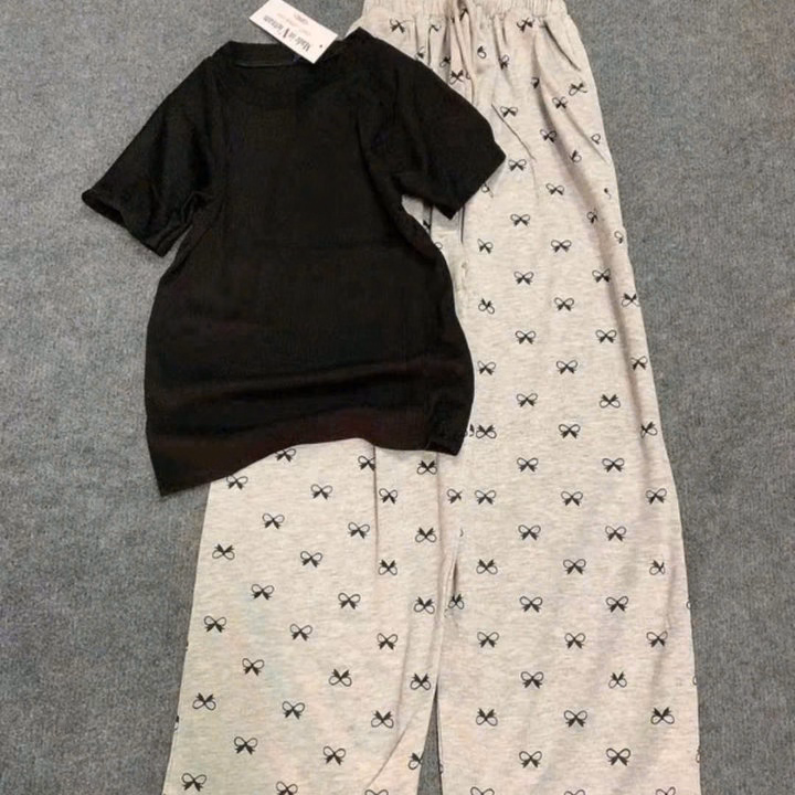 Sét Quần Hoạ Tiết Nơ + Kèm Áo Thun Tăm Croptop Trơn - Ảnh 7