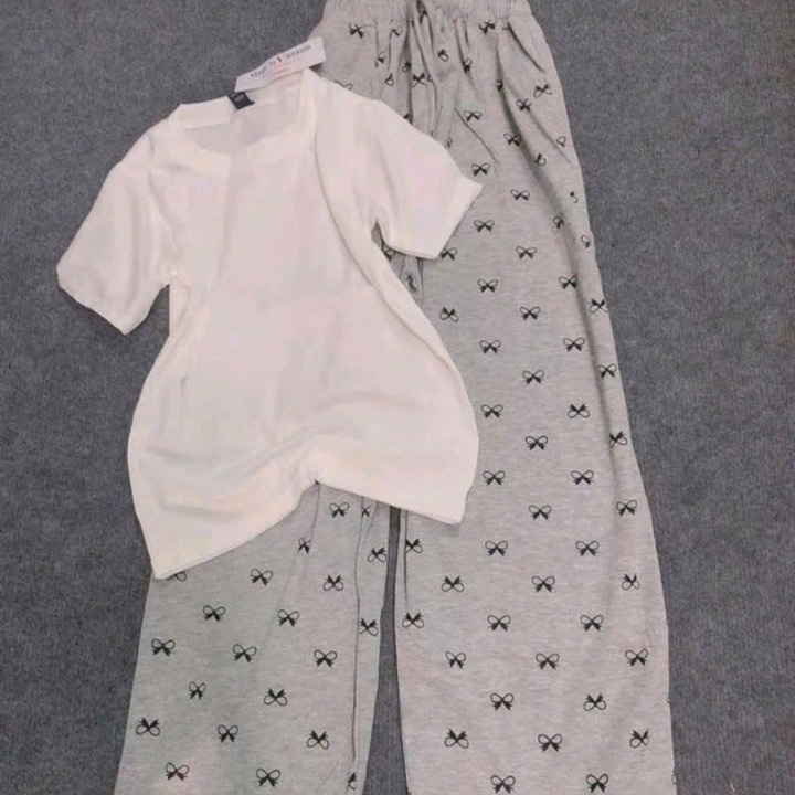 Sét Quần Hoạ Tiết Nơ + Kèm Áo Thun Tăm Croptop Trơn - Ảnh 6