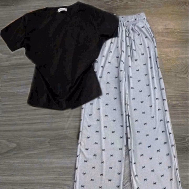 Sét Quần Hoạ Tiết Nơ + Kèm Áo Thun Tăm Croptop Trơn - Ảnh 5