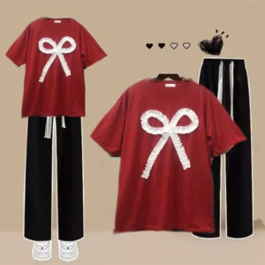 Quần Ống Rộng Dây Bản To + Kèm Áo Phông Nơ Rúm