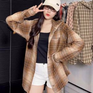 Áo Khoác Nỉ Sơ Mi Nam Nữ Caro Có Nón Chống Nắng Hot Trend - Htm Fashion