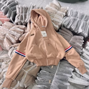 Áo Khoác Nỉ Chống Nắng Nữ Cổ Cao 4 Túi Phối Sọc Dày Dặn - Htm Fashion