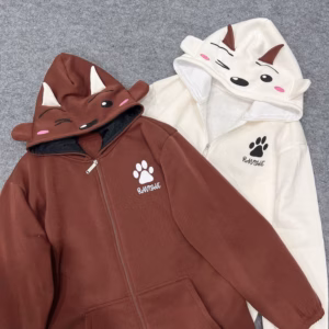 Áo Khoác Hoodie Nữ In Chân Mèo Có Nón 2 Sừng Chóng Nắng - Htm Fashon