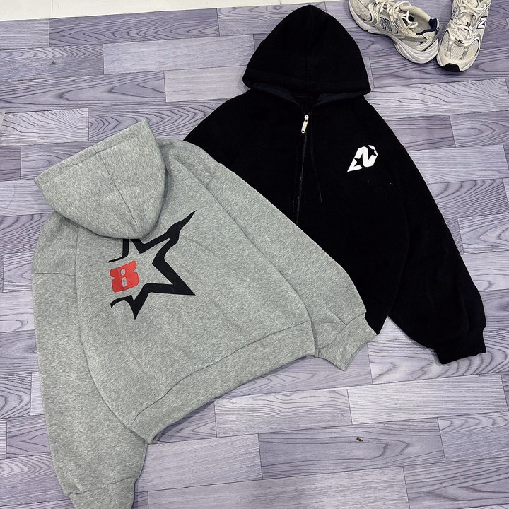 Áo Khoác Nỉ Nam Nữ In Họa Tiết Số 8 Sau Lưng Có Nón Chống Nắng - Htm Fashon - Ảnh 7