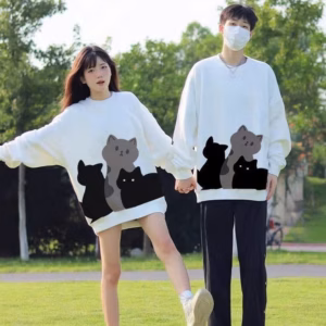 Áo Sweater Couple Nam Nữ Vải Nỉ In Nổi Hình 3 Con Mèo Tp40 - Golden Dream