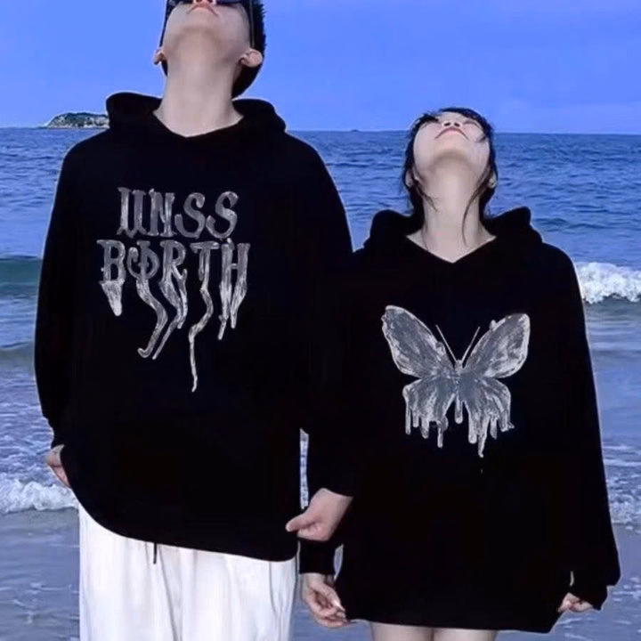 Áo Hoodie Cặp Đôi Vải Nỉ Ngoại In Hình Bướm Hottrend From Rộng Tp36 - Golden Dream - Ảnh 2