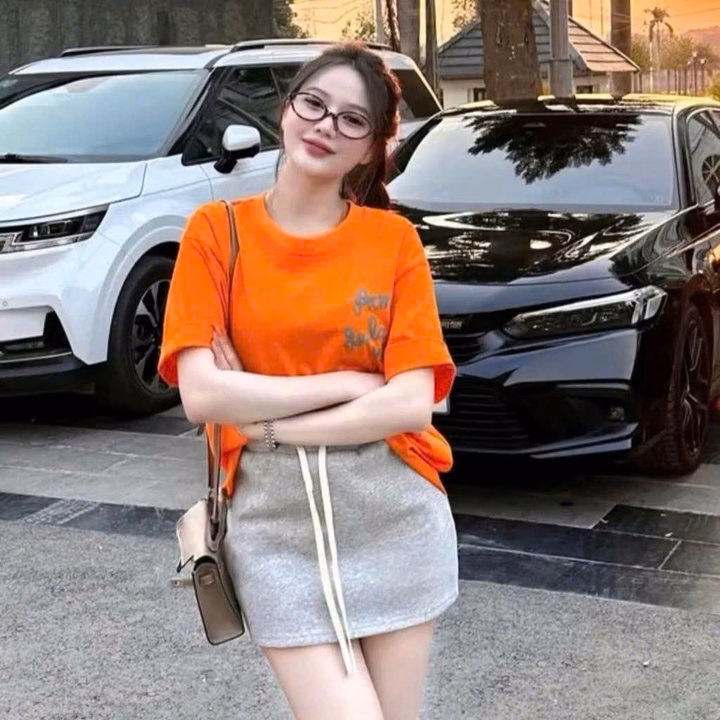 Set Váy Nữ Gồm Áo Thun In Nổi Chữ Acne Và Chân Váy Da Cá Có Quần Bảo Hộ Tp66 - Golden Dream - Ảnh 8