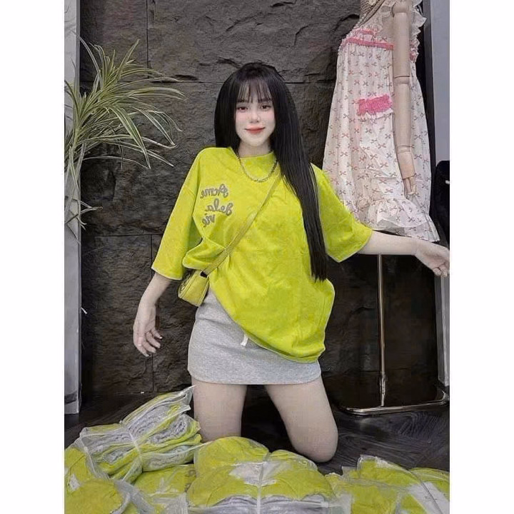 Set Váy Nữ Gồm Áo Thun In Nổi Chữ Acne Và Chân Váy Da Cá Có Quần Bảo Hộ Tp66 - Golden Dream - Ảnh 7