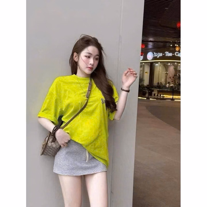 Set Váy Nữ Gồm Áo Thun In Nổi Chữ Acne Và Chân Váy Da Cá Có Quần Bảo Hộ Tp66 - Golden Dream - Ảnh 5