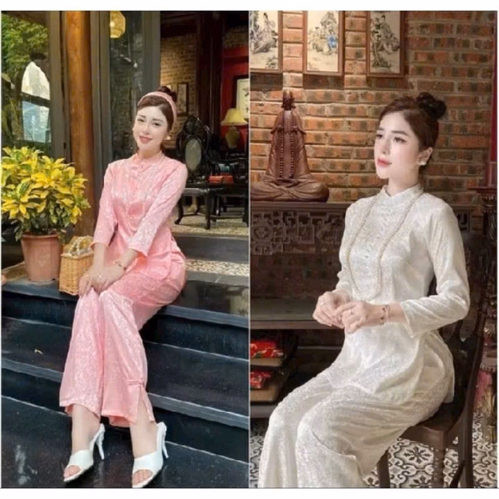 Set Bộ Lam Đi Chùa Nữ Vải Gấm Cổ Đứng Áo Xẻ Tà Siêu Đẹp Tp20 - Golden Dream - Ảnh 2