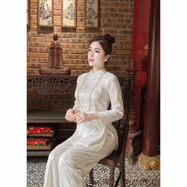 Set Bộ Lam Đi Chùa Nữ Vải Gấm Cổ Đứng Áo Xẻ Tà Siêu Đẹp Tp20 - Golden Dream - Ảnh 4