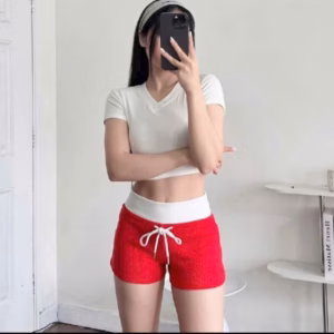 Quần Đùi Nữ Dáng Ôm Thun Da Cá Phối Lưng Thun Bảng To Bt35P- Sam Store