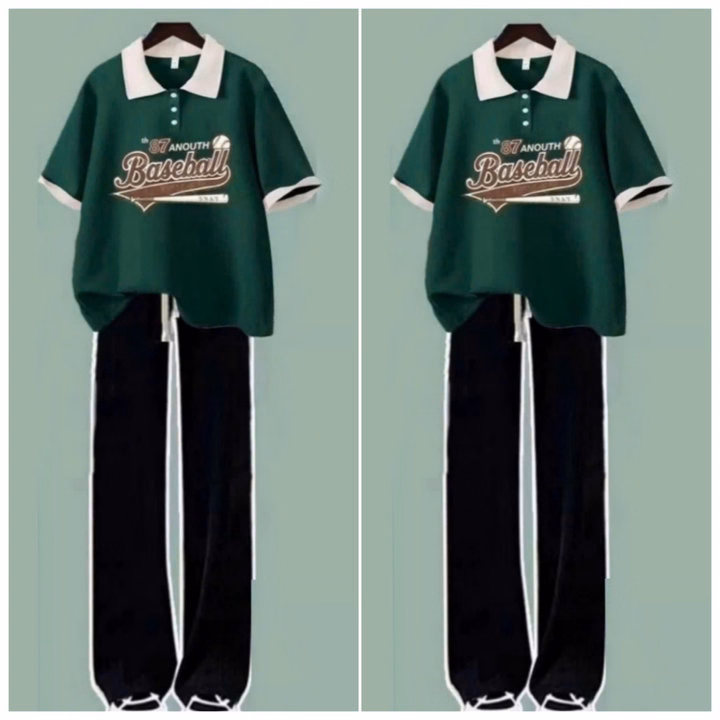 Set Bộ Quần Ống Rộng Dây To Đen + Kèm Áo Phông Polo Có Cổ Bẻ - Ảnh 2