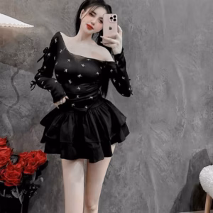 Set Áo Lệch Nơ Kèm Chân Váy Tầng Xoè - Lê Phương Boutique