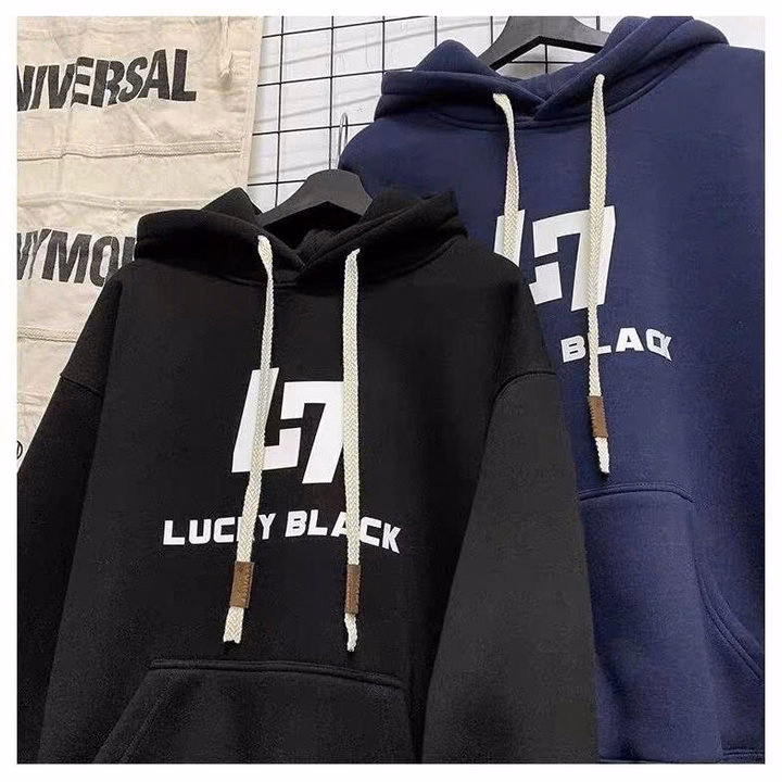 Áo Hoodie Nam Nữ Unisex Form Rộng Vải Nỉ In Nổi Chữ Luckyy Black Tp922 - Golden Dream - Ảnh 3