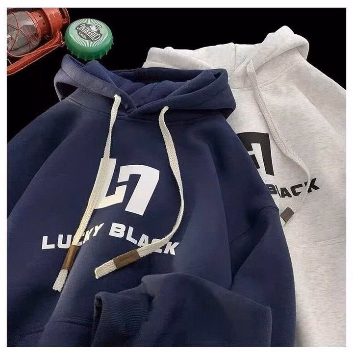 Áo Hoodie Nam Nữ Unisex Form Rộng Vải Nỉ In Nổi Chữ Luckyy Black Tp922 - Golden Dream - Ảnh 4