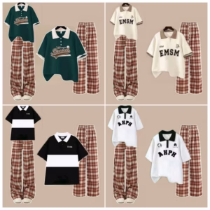 Tổng Hợp Các Sét Quần Ống Rộng Kẻ Ô Caro Đỏ + Mix Áo Thun Polo Có Cổ Bẻ Form Rộng Tay Lỡ Chất Cotton