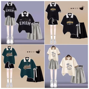 Tổng Hợp Các Sét Bộ Cộc Mùa Hè Quần Đùi Trơn + Mix Áo Thun Polo Có Cổ Bẻ Phom Rộng Tay Lỡ Cotton Mát