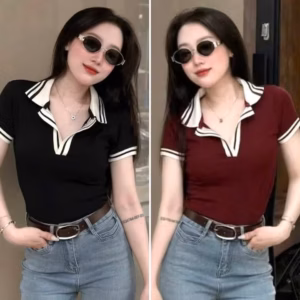 Áo Thun Tăm Cổ Trụ Phối Cổ Viền Trắng Tb45Fd- Sam Store