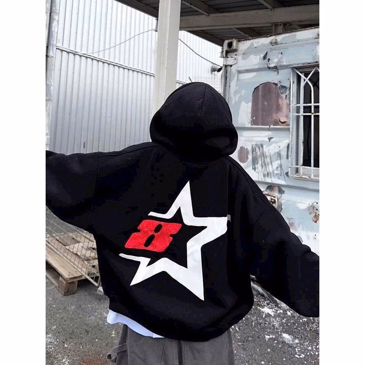 Áo Khoác Nỉ Form Boxy In Nổi Ngôi Sao Số 8 Có Túi Trong Nam Nữ Đều Mặc Được Tp488 - Golden Dream - Ảnh 3