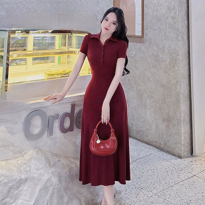 Đầm Thun Tăm Dáng Dài Tay Ngắn Cổ Sơ Mi Bt78Gh-Nana House - Ảnh 2