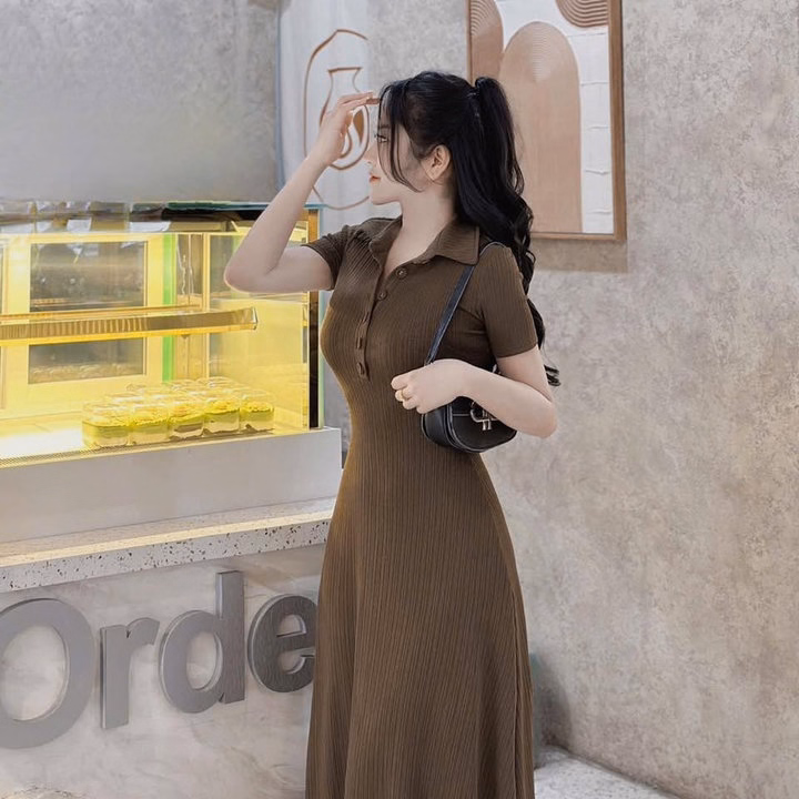 Đầm Thun Tăm Dáng Dài Tay Ngắn Cổ Sơ Mi Bt78Gh-Nana House - Ảnh 5