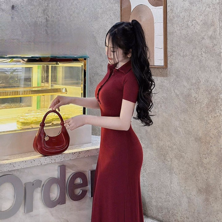 Đầm Thun Tăm Dáng Dài Tay Ngắn Cổ Sơ Mi Bt78Gh-Nana House - Ảnh 4