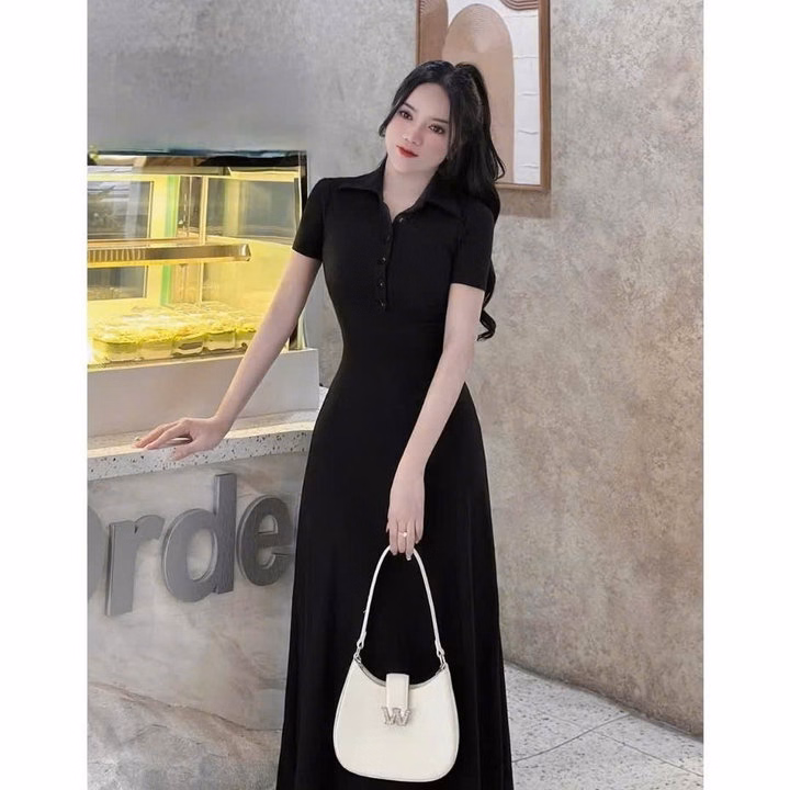 Đầm Thun Tăm Dáng Dài Tay Ngắn Cổ Sơ Mi Bt78Gh-Nana House - Ảnh 3