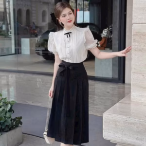 Set Áo Sơ Mi Lụa Tay Voan Mix Chân Váy Lưng Thun Khóa Kéo H95M110-Sam Store