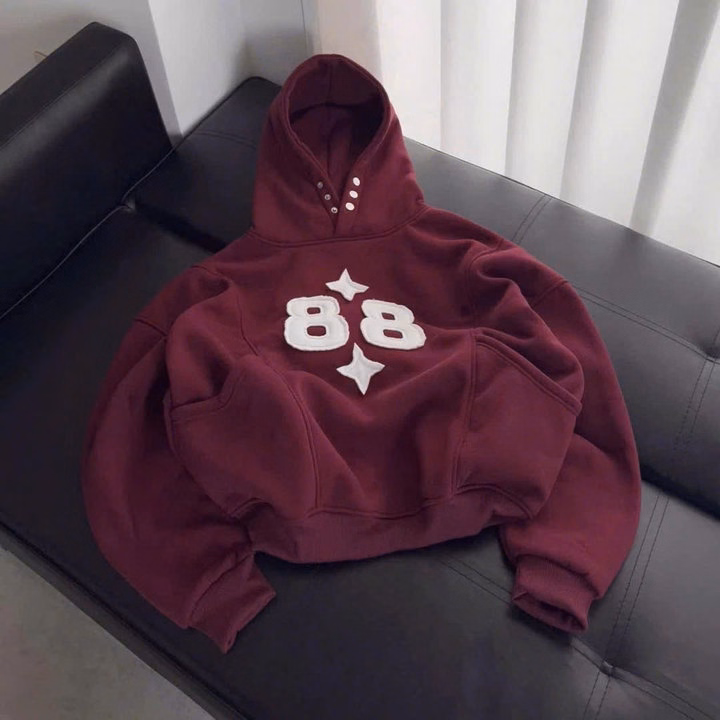 Áo Hoodie Nỉ Form Boxy Thêu Số 88 Phối Cúc Bấm Cổ Unisex Nam Nữ Hot Tp36 - Golden Dream - Ảnh 5