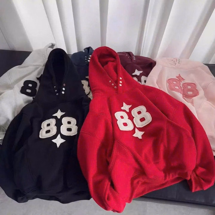 Áo Hoodie Nỉ Form Boxy Thêu Số 88 Phối Cúc Bấm Cổ Unisex Nam Nữ Hot Tp36 - Golden Dream