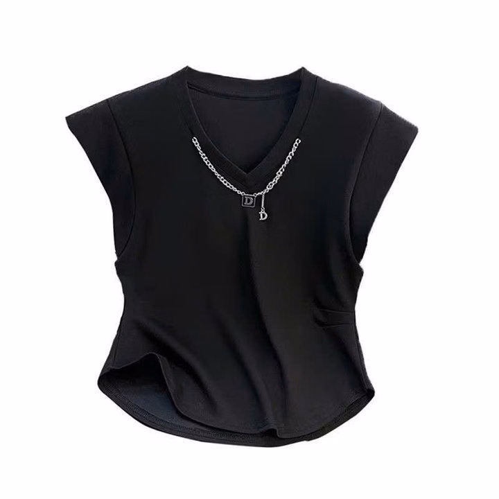 Áo Thun Tay Ngắn Kiểu Cổ Phối Dây Xích Thun Borip Loại 1 Co Giãn - Lê Phương Boutique - Ảnh 2