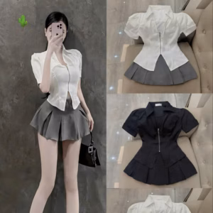 Set Sơ Mi Zip Kéo Kèm Chân Váy Xếp Ly - Lê Phương Boutique