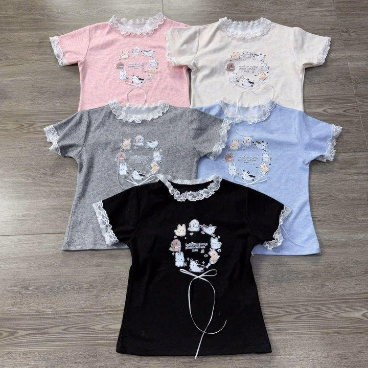 Áo Viền Ren In Hình Cún = Lê Phương Boutique