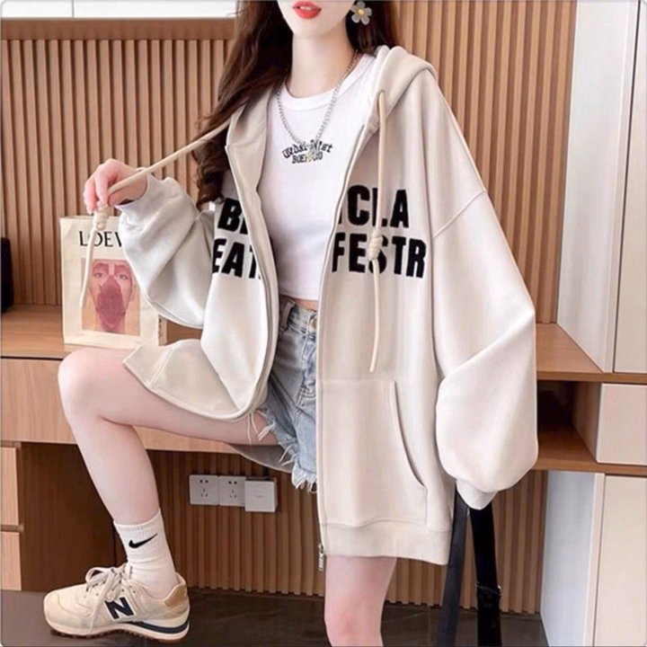 Áo Khoác Nỉ Nữ Form Rộng Thêu Chữ Fest Mũ Rộng Chống Nắng Tốt Ut33 - Golden Dream