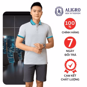 Áo Polo Nam Ngắn Tay Aligro Chất Liệu Cotton Cao Cấp Hoạ Tiết Kiểu Dệt Chữ V Màu Xanh Cổ Vịt Lé Trắng Đen Algplo79.1