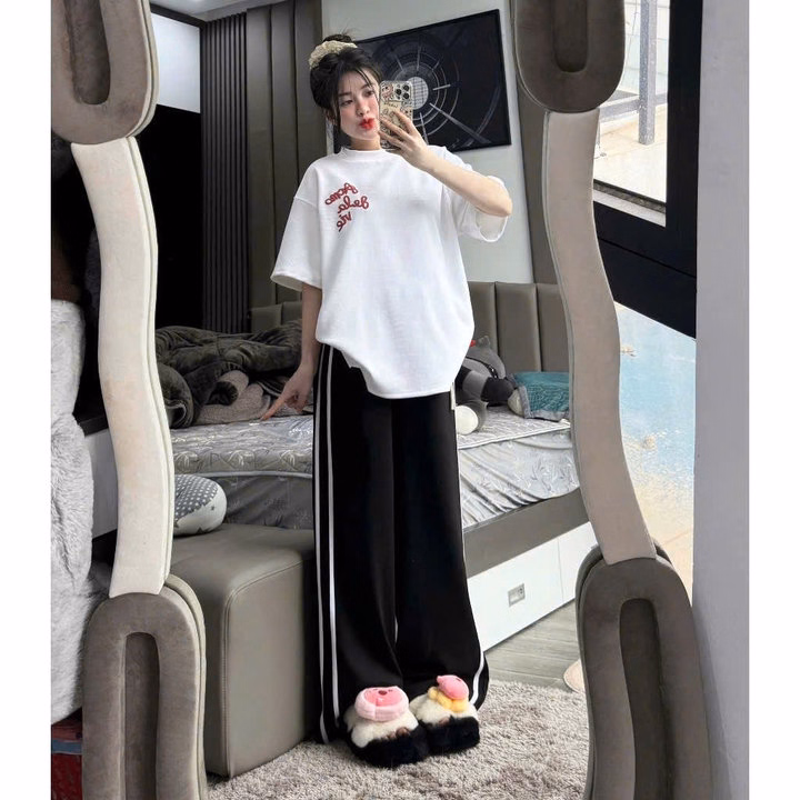 Sét Bộ Quần Áo Dela Unisex Form Rộng Gồm Quần Ống Suông + Mix Áo Phông Dela Cotton Mềm Mịn Mặc Mát - Ảnh 7