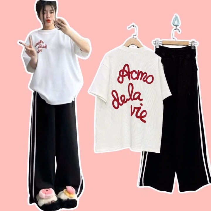 Sét Bộ Quần Áo Dela Unisex Form Rộng Gồm Quần Ống Suông + Mix Áo Phông Dela Cotton Mềm Mịn Mặc Mát - Ảnh 6