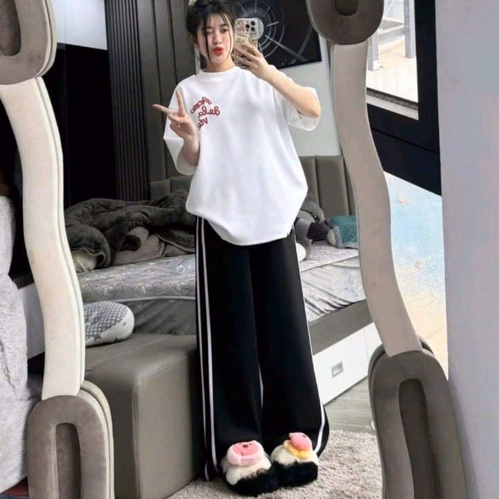 Sét Bộ Quần Áo Dela Unisex Form Rộng Gồm Quần Ống Suông + Mix Áo Phông Dela Cotton Mềm Mịn Mặc Mát - Ảnh 8