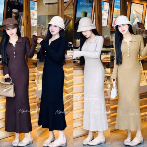 Đầm Thun Gân Tăm Dáng Dài Cổ Trụ Tb74Hg-Nana House