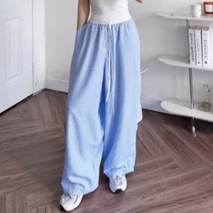 Quần Ống Rộng Kẻ Sọc Dây Rút Phối Cạp Trắng Gu77Tf-Sam Store