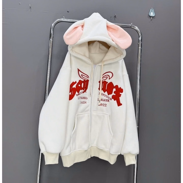 Áo Khoác Nỉ Nam Nữ Có Nón Thiết Kế Tai Thỏ Dễ Thương - Htm Fashion